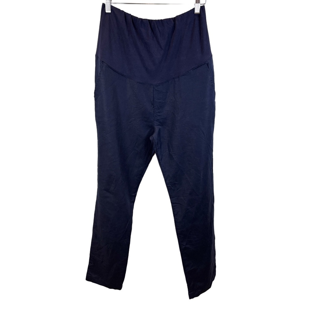 GAP Maternity Full Panel Linen-Cotton Pants Navy Blue sz S Straight Leg Ankle